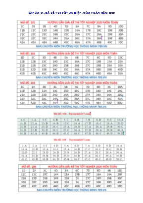 Đáp án 24 mã đề thi Tốt nghiệp môn Toán năm 2010